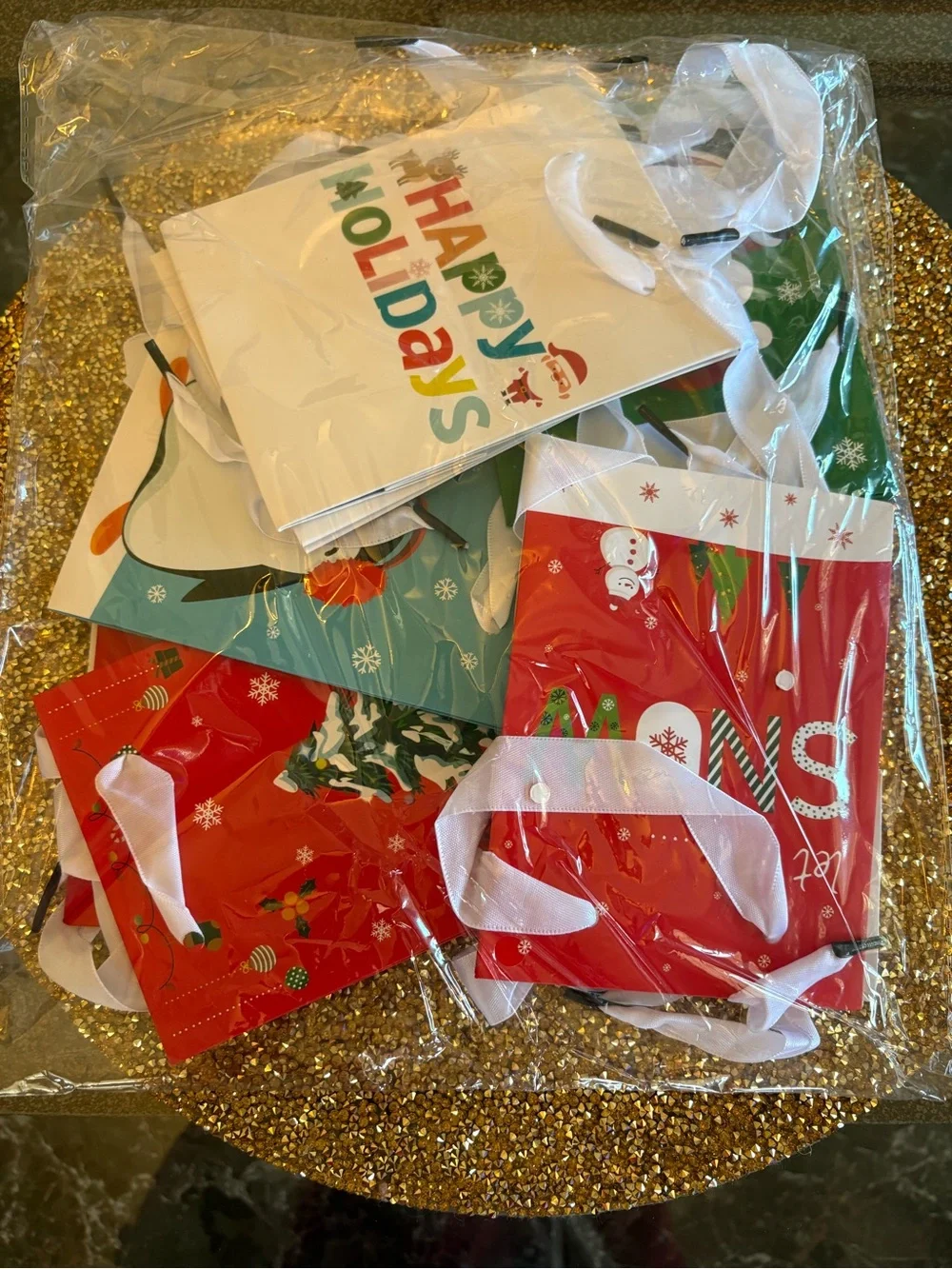 Festive NWT Holiday Gift Bag Set of 10 Red, Green, Blue, White.